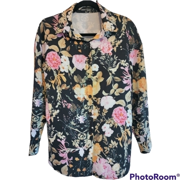 SHEIN Tops - Shein black and floral blouse long sleeve women's size 4 small